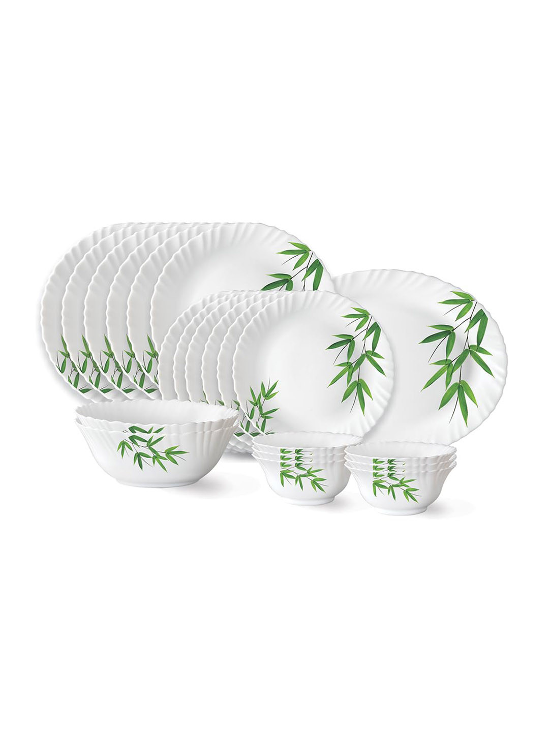 Larah by BOROSIL Fluted White 21-Pc Opalware Crocker Dinner Set