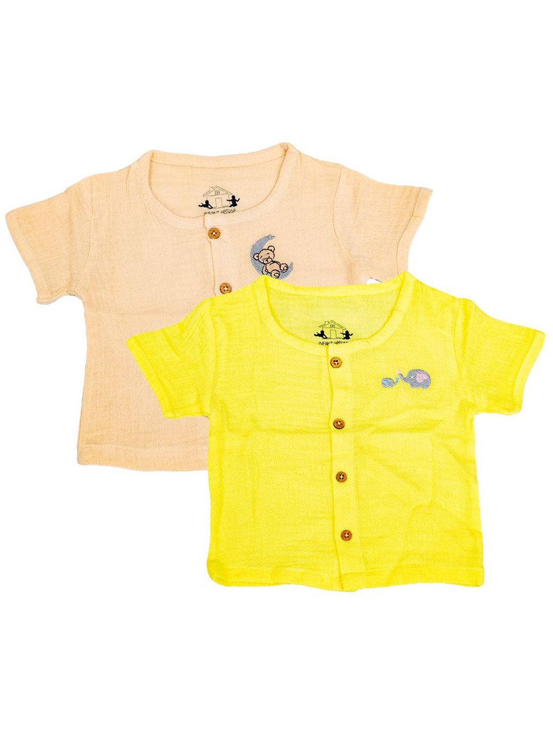 BAESD Pack Of 2 Boys Smart Collarless Solid Organic Cotton Casual Shirts