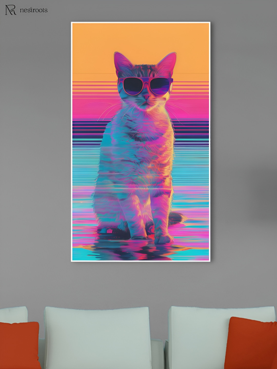 nestroots Fashion Cool Cat Canvas Wall Rectangle Paintings Wall Art - 24 x 48 In