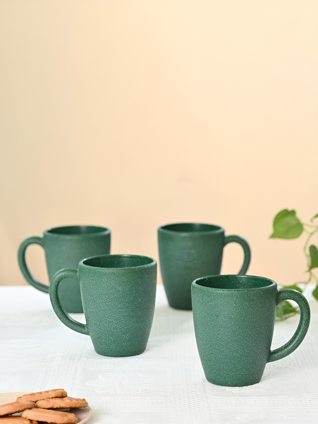 eha Vogue Quicksand Conical Green Textured Biocomposite Microwave Safe 6 Piece Mugs-300ml