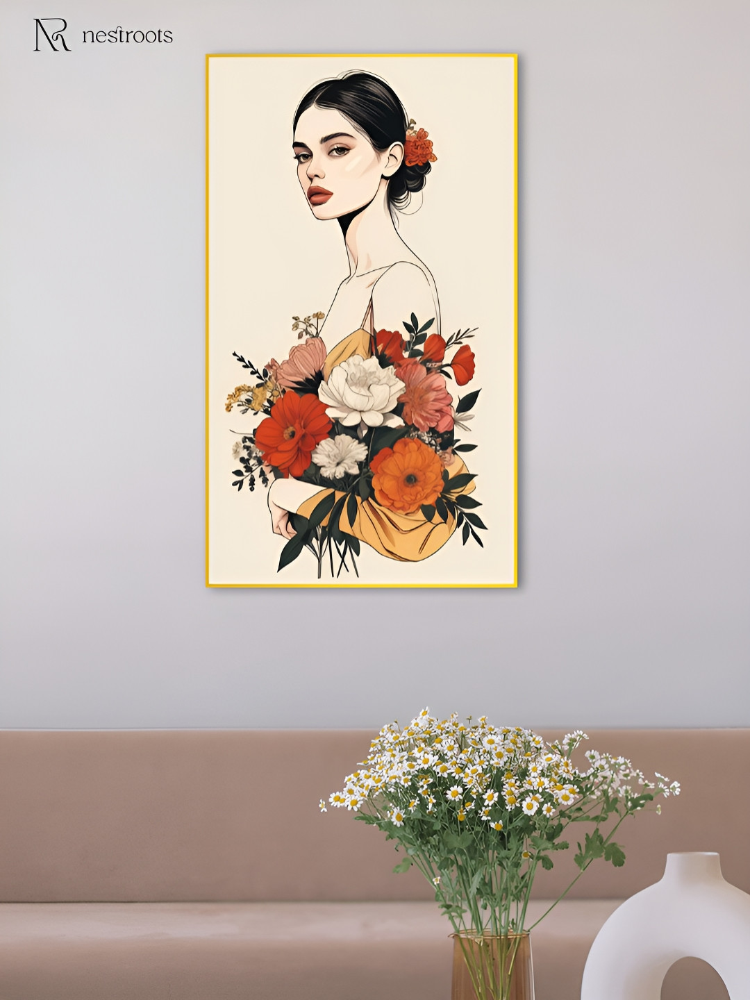nestroots Beige & Red Graceful Bouquet Elegance in Bloom Canvas Painting Wall Art