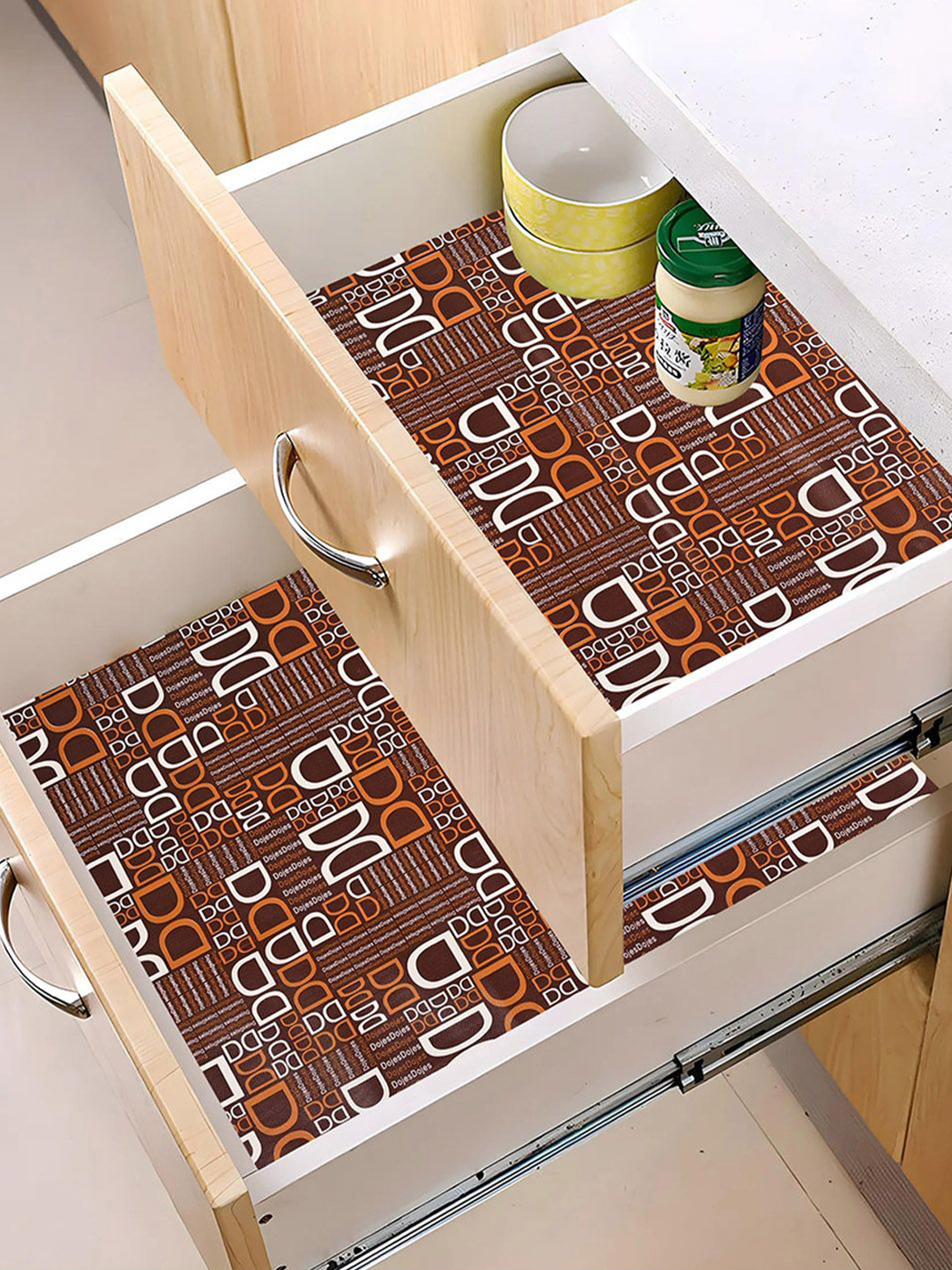 Kuber Industries Brown 3 Pieces D Printed Shelf Liner