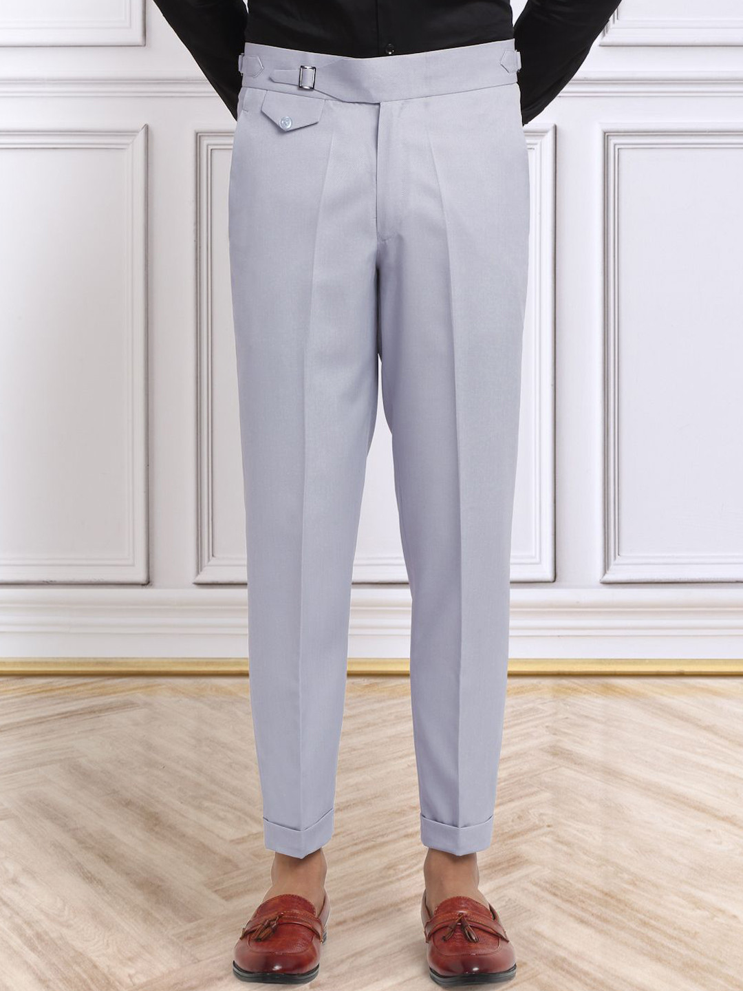 KLOTTHE Men's Grey Cotton Rich Solid Slim Fit Gurkha pants