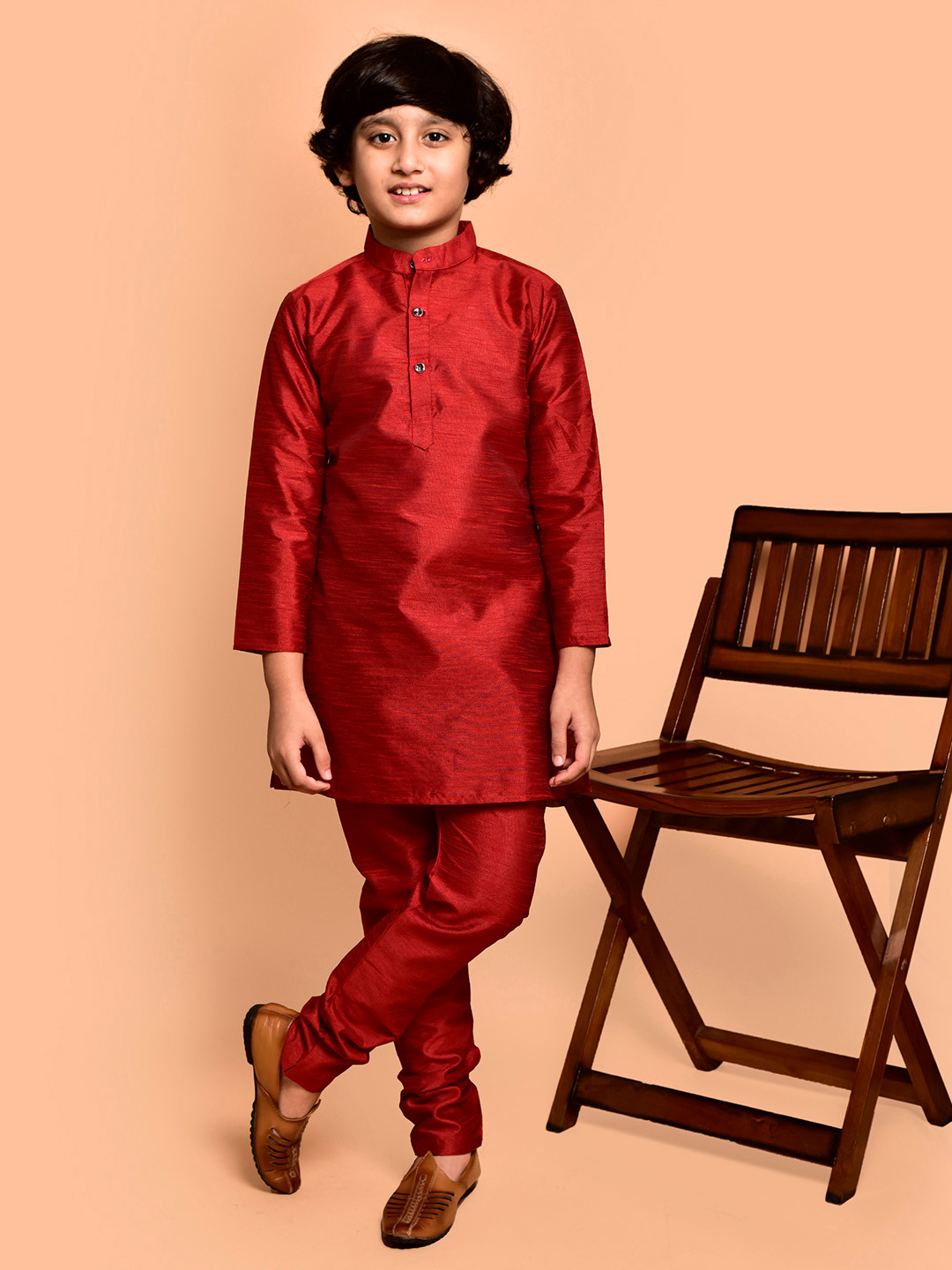 PRINTCULTR Boys Mandarin Collar Straight Kurta with Pyjamas