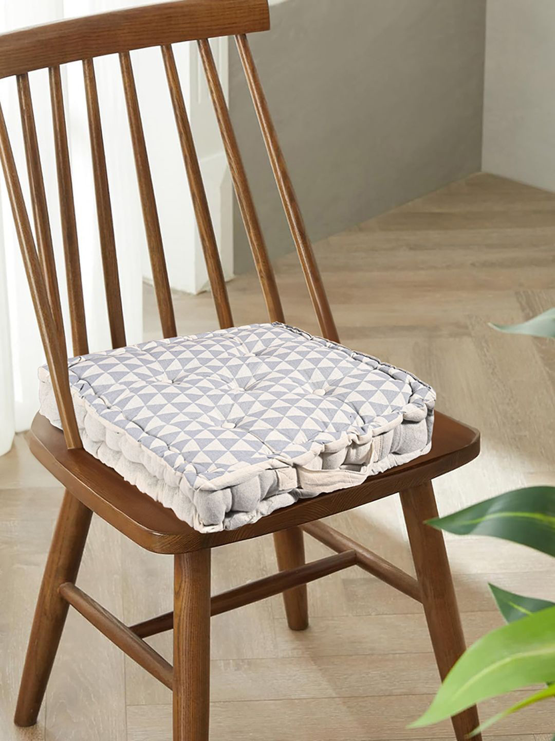 Kuber Industries Green & Grey 4 Pieces Printed Cotton Chair Pads