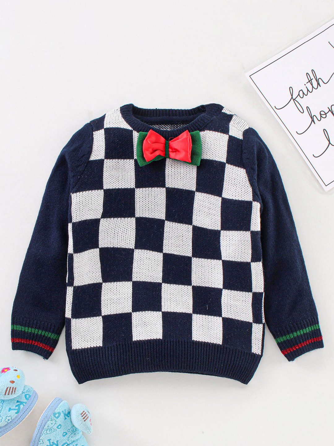 Yellow Apple Boys Checked Woollen Sweater Vest