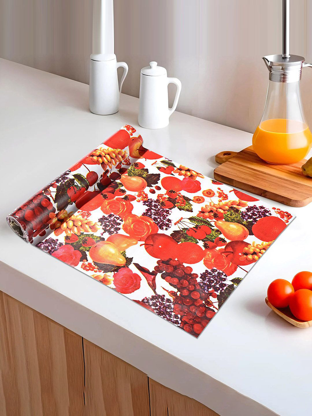 Kuber Industries Red & White Fruits Printed Shelf Liner Organisers