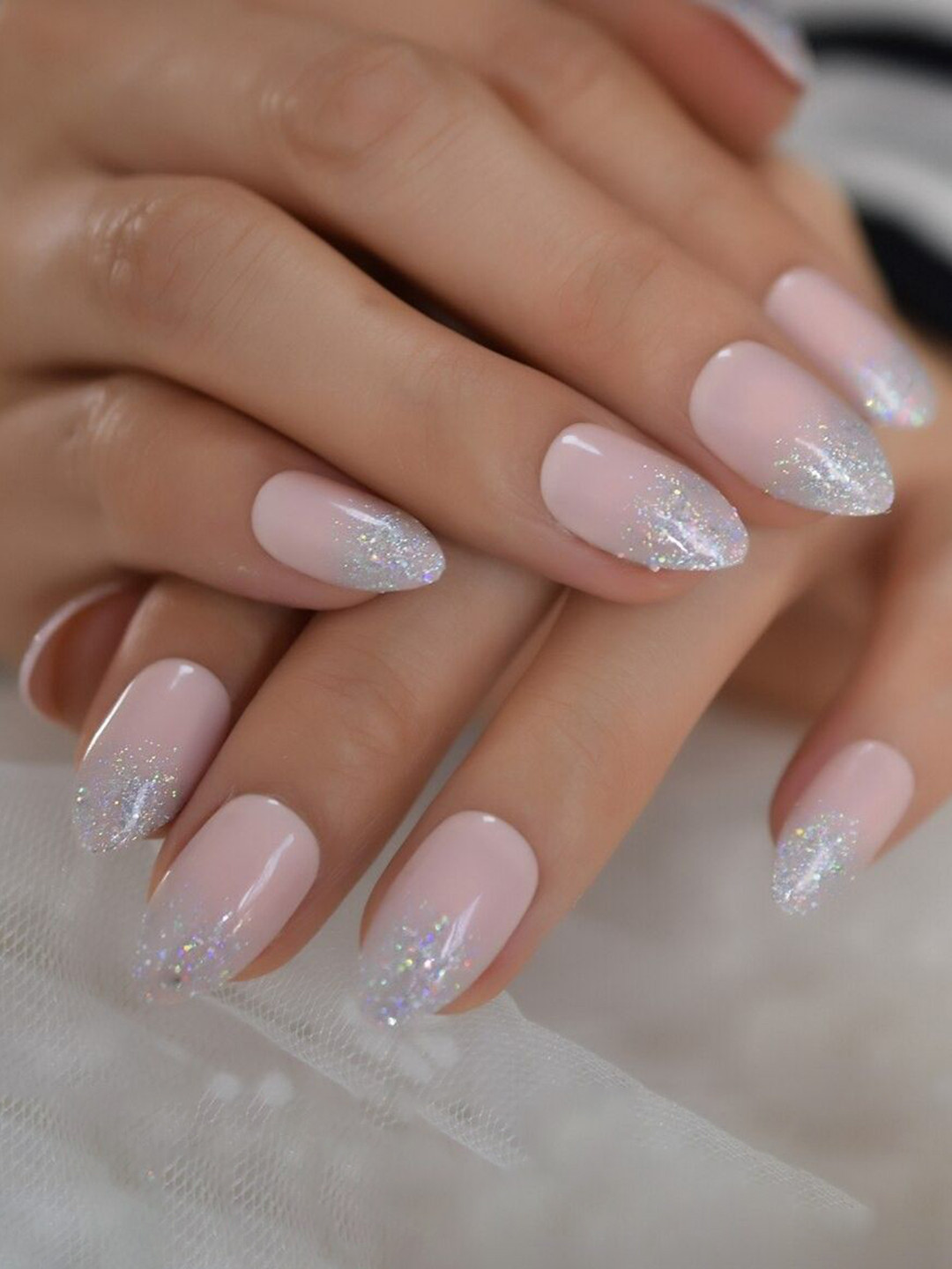 Pep Nails Set of 24 Artificial Press On Nails With Glitter Design Shade - Ballerina