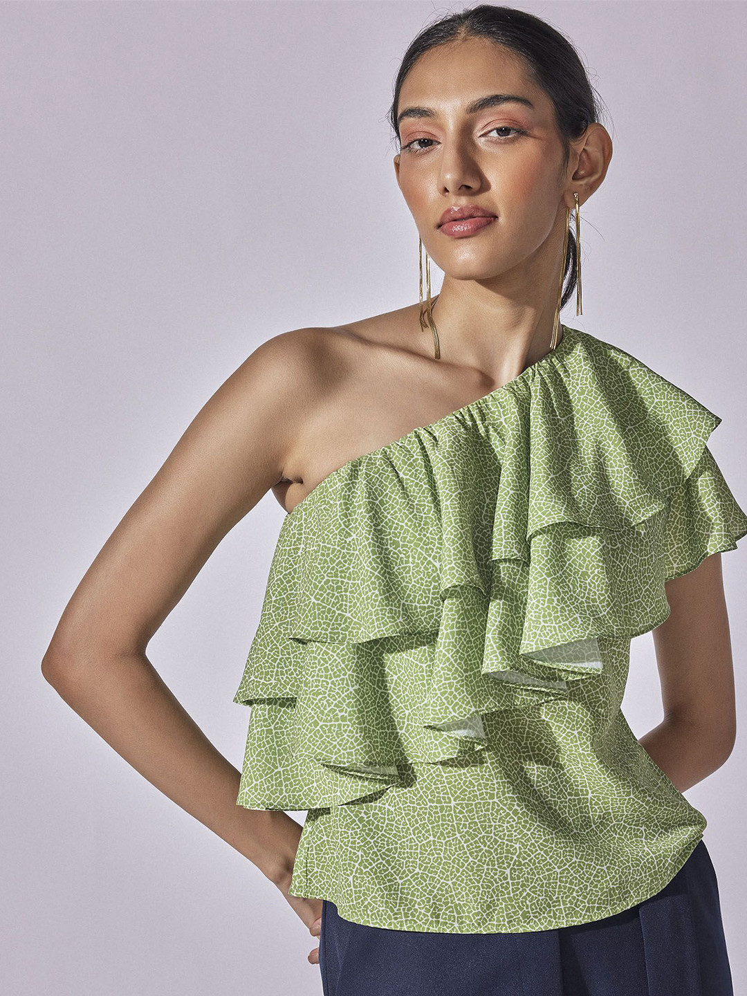 The Label Life Women Abstract Printed One Shoulder Top