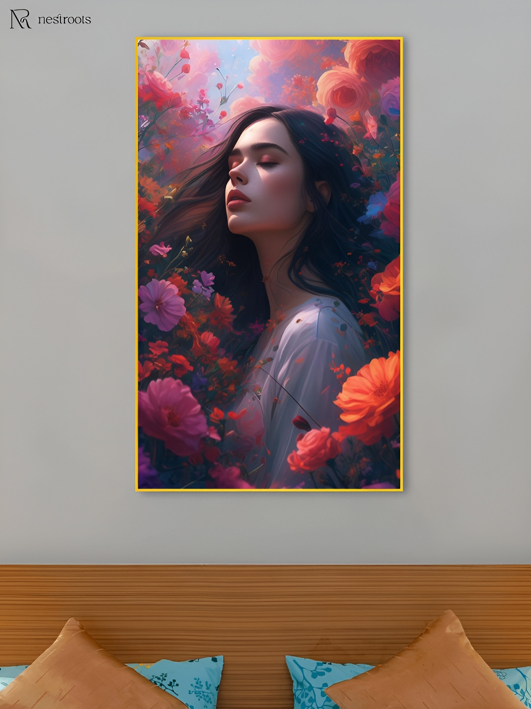 nestroots Blue & Orange Serenity in Vibrant Flower Field Canvas Wall Art