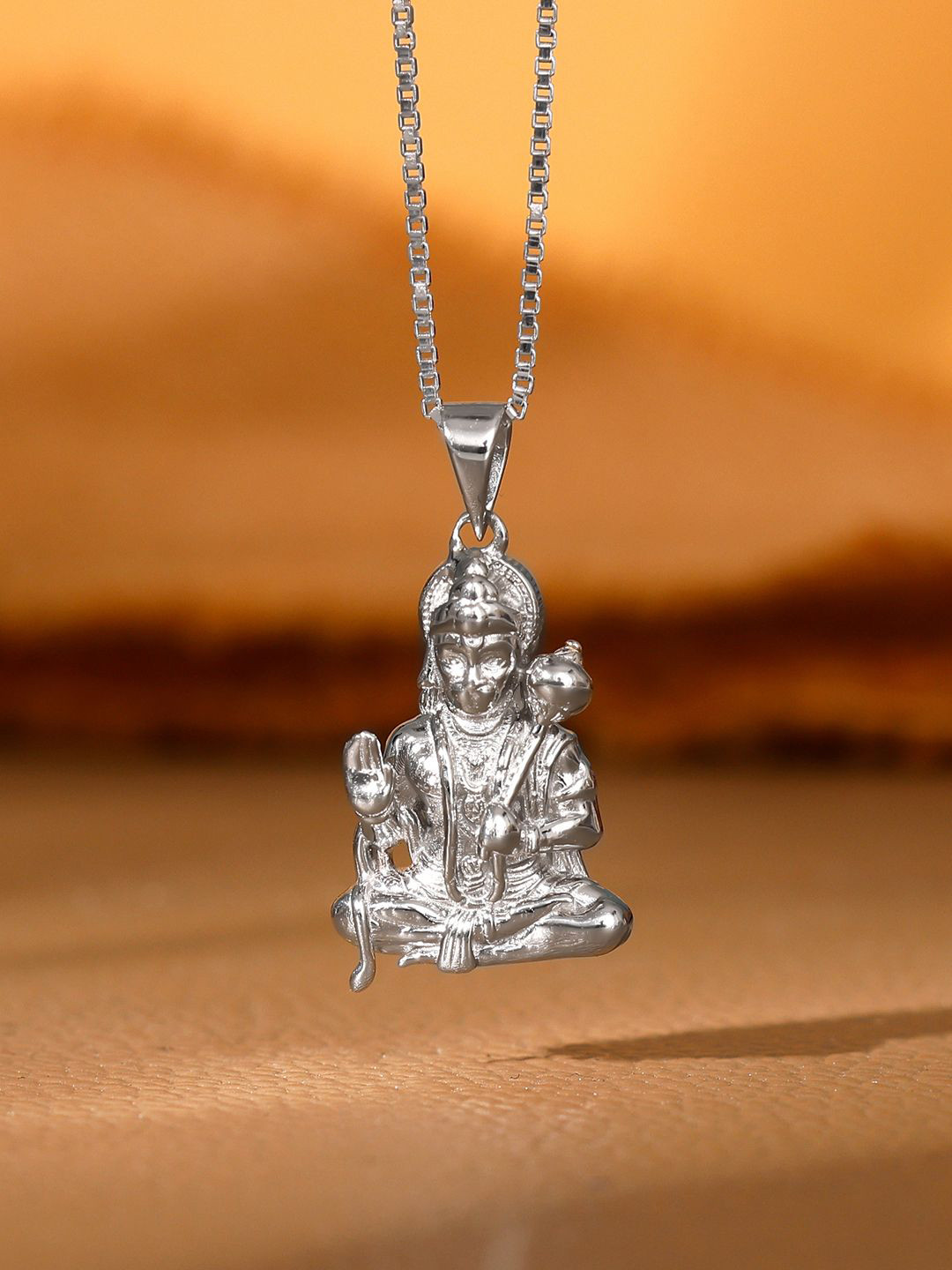 GIVA Men 925 Sterling Silver Rhodium-Plated Bajrangbali Pendant with Chain