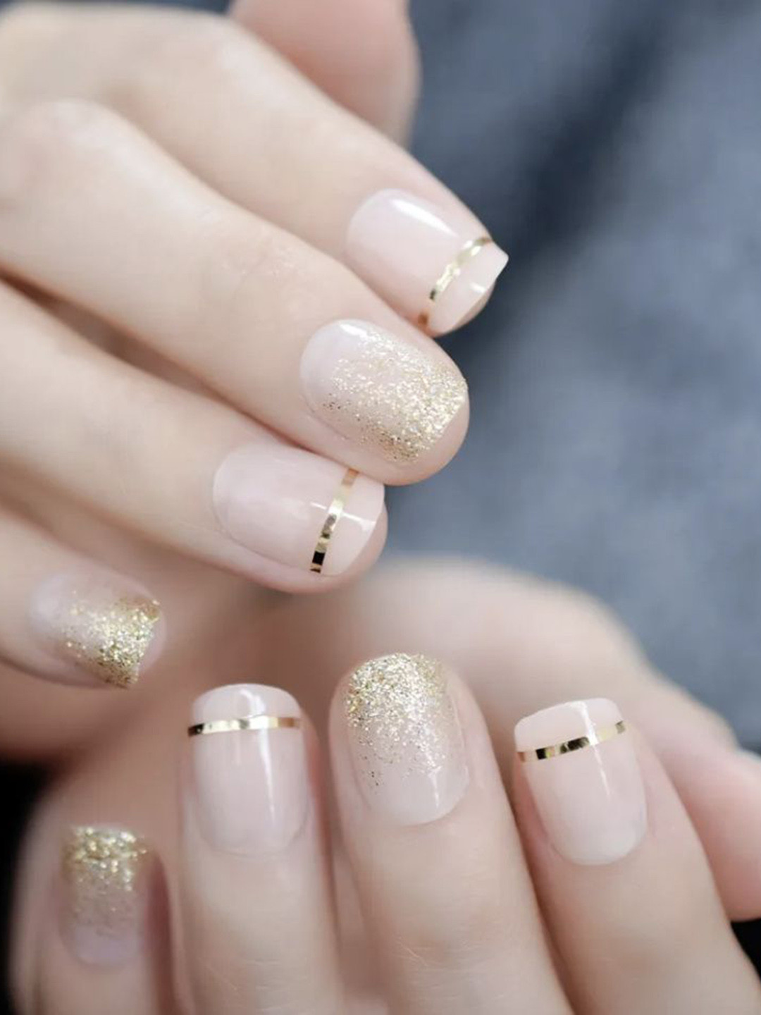 Pep Nails 24 Pcs Artificial Press On Nails With Glitter Design Shade - Nude