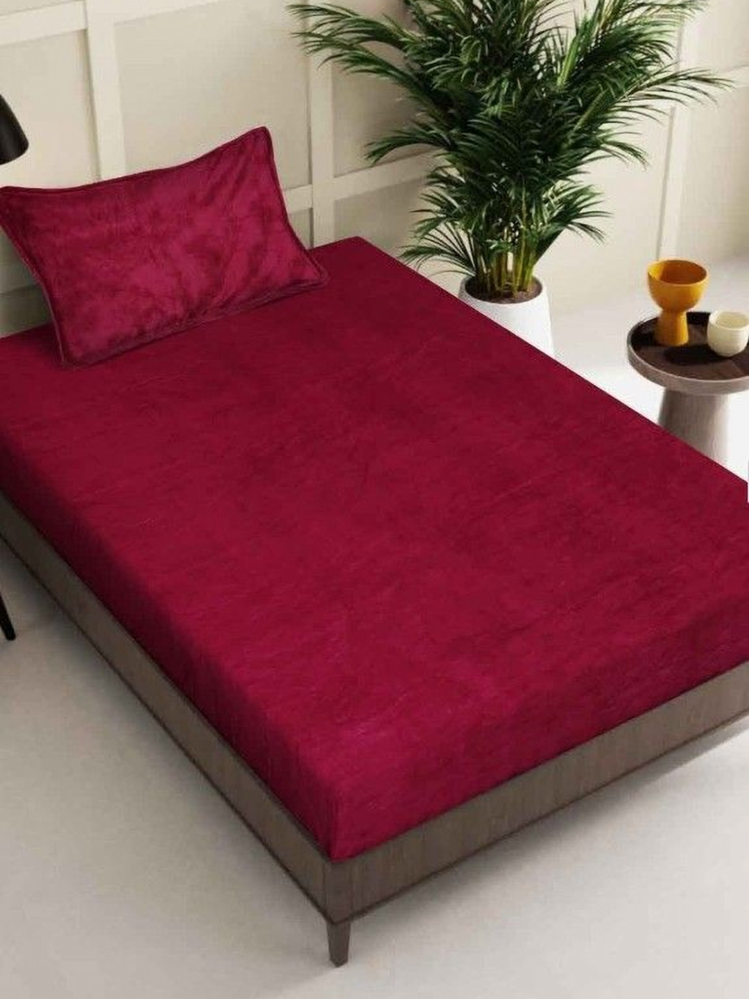 MORADO Fleno Maroon Wool 260 TC Single Fine Bedsheet with a Pillow Cover-60 x 90 inches