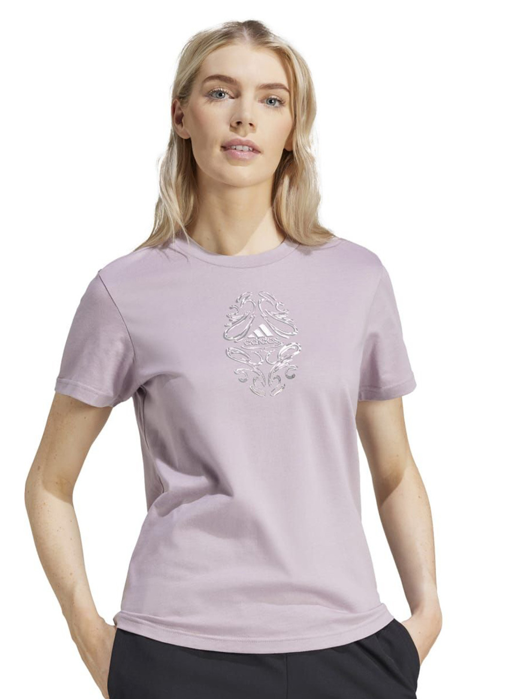 ADIDAS Women Graphic Printed Round Neck Cotton T-shirt