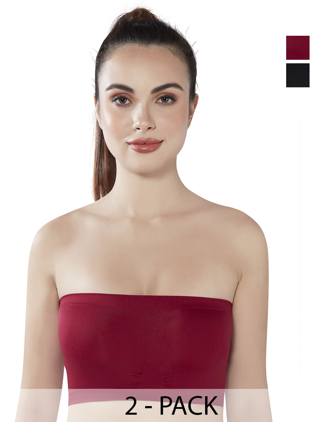 PLUMBURY Women Bandeau Pack of 2 Non-Padded Wire Free Tube Bra