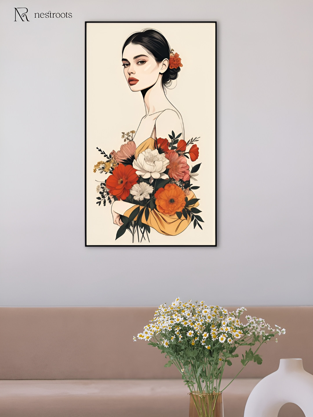 nestroots Beige Graceful Bouquet Elegance in Bloom Canvas Floral and Botanical Wall Art