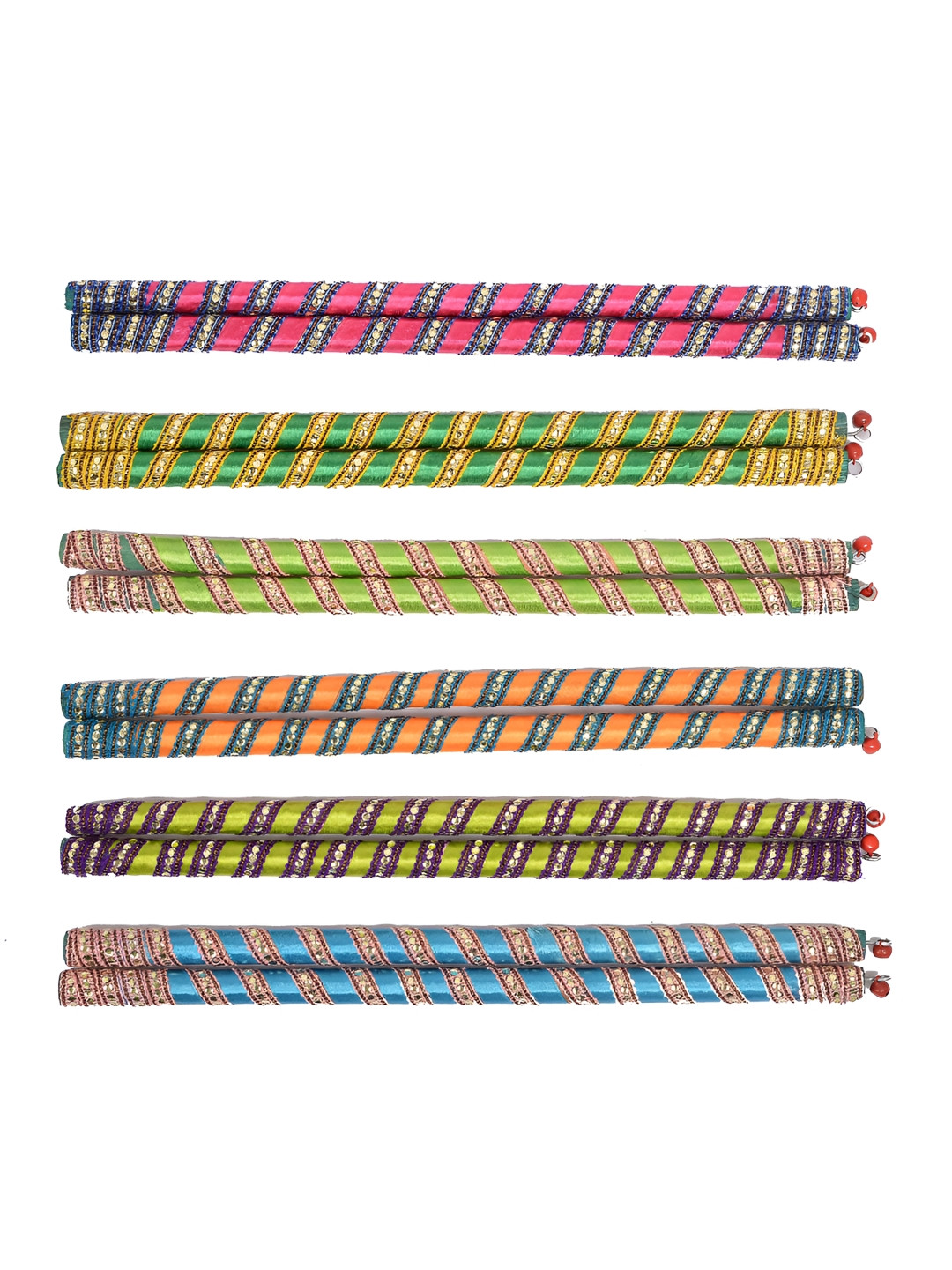 BAISA 6-Pair Blue & Green Laced Dandiya Sticks