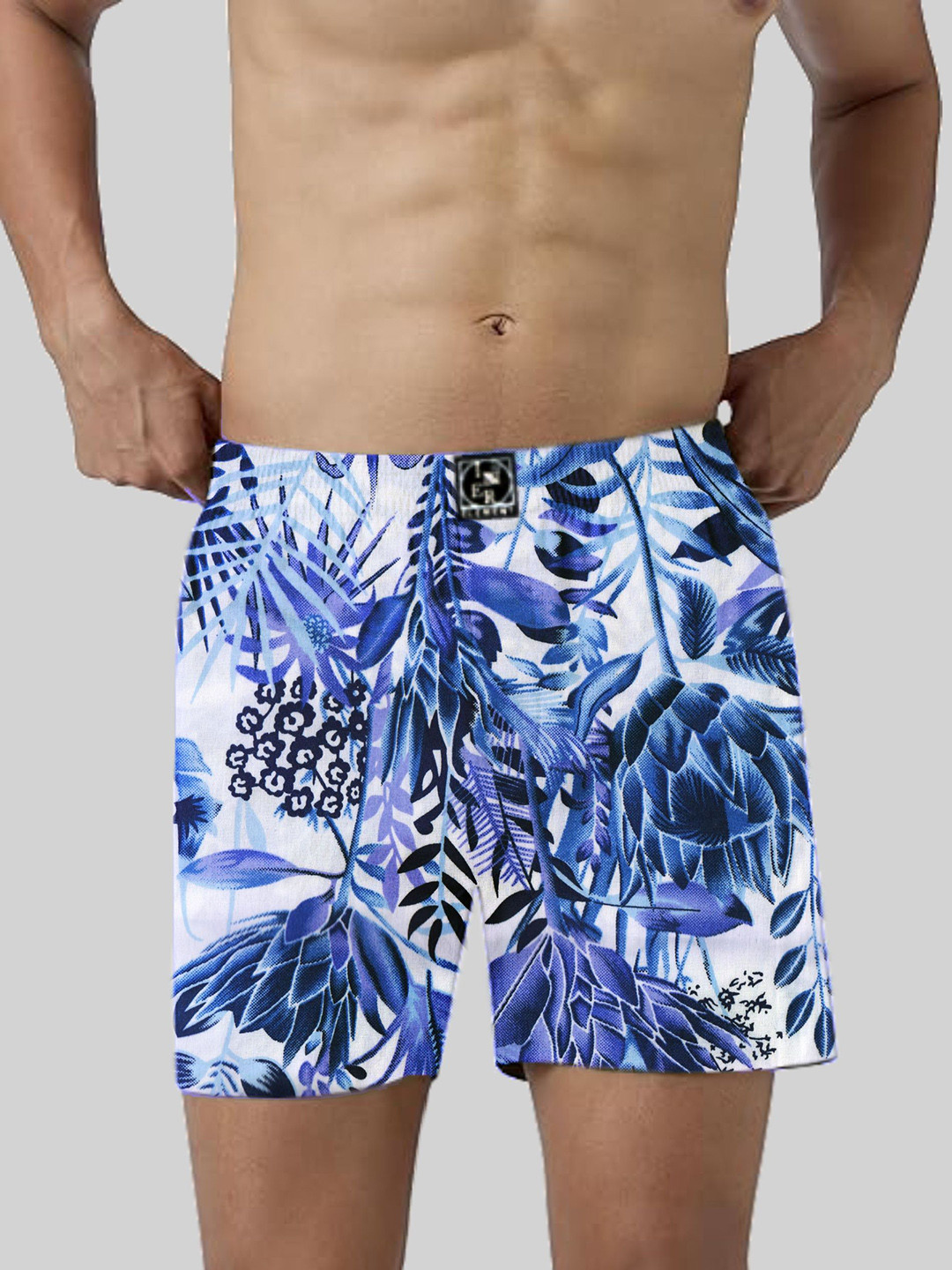 inner element Printed Super Combed Cotton Boxer ShortsBoxer_Print_White_Blue_forest_Pk1_M