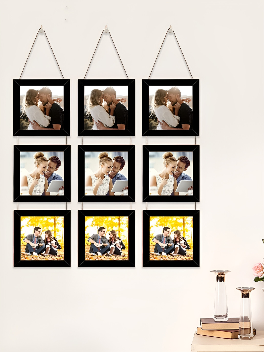 Art Street Set of 9 Wood Photo Frame Black Wall Hanging Picture