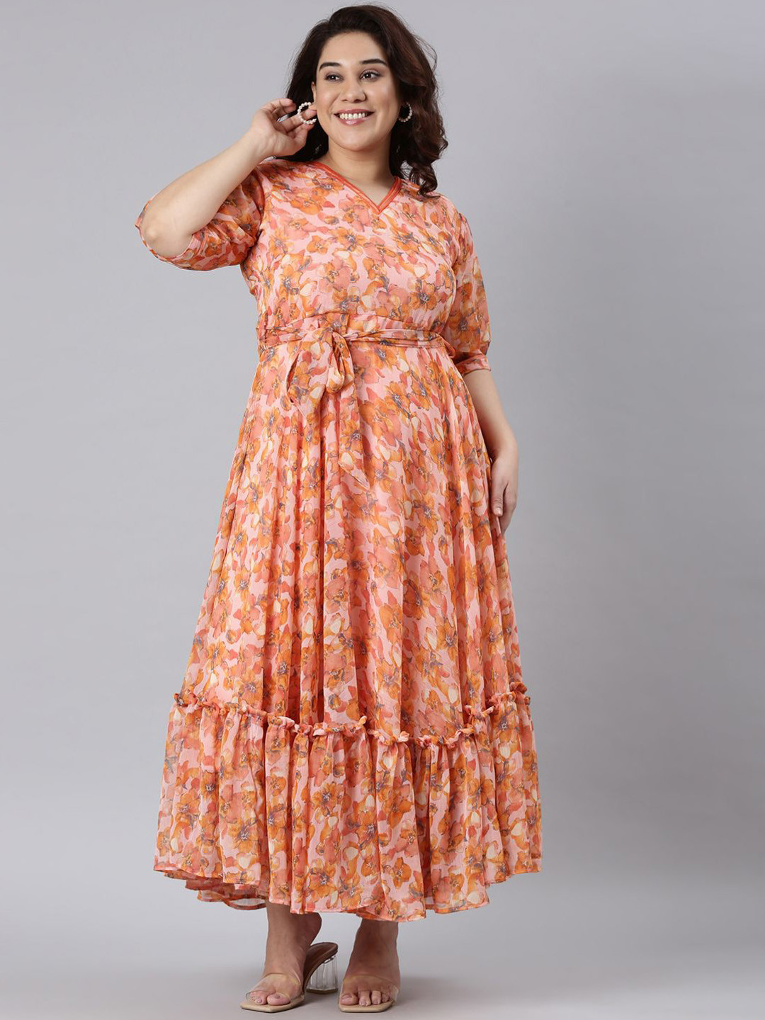 Souchii Plus Size Floral Printed Maxi Ethnic Dresses