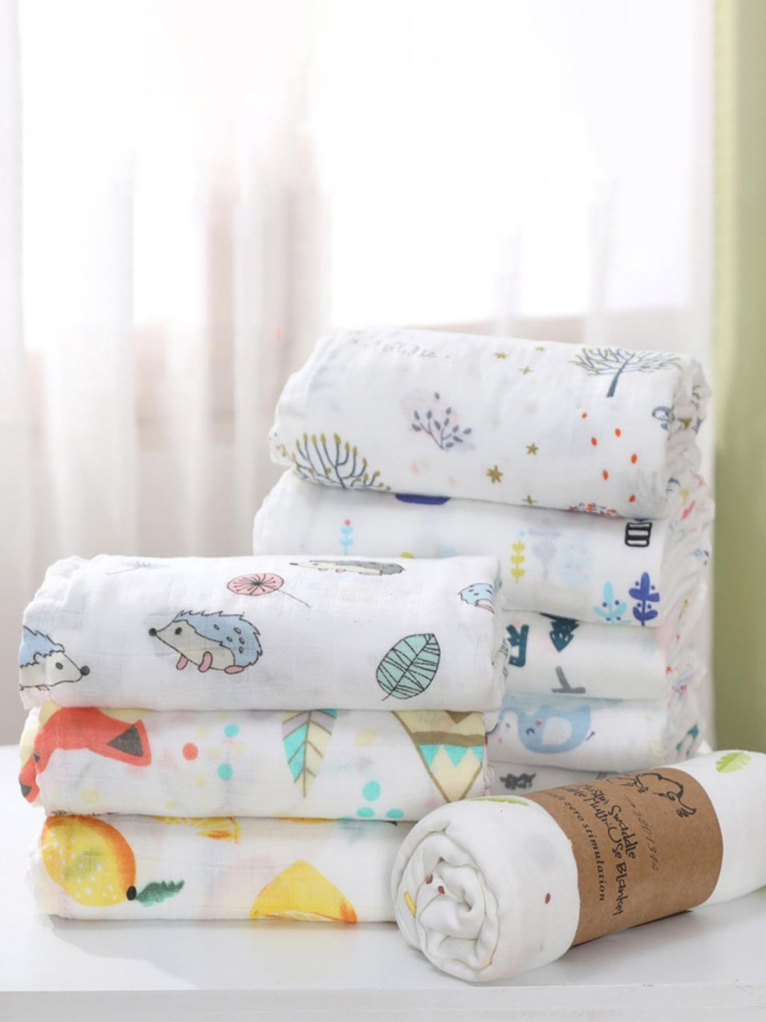 GUCHIGU Infants Set Of 2 Printed Pure Cotton Swaddling Blankets