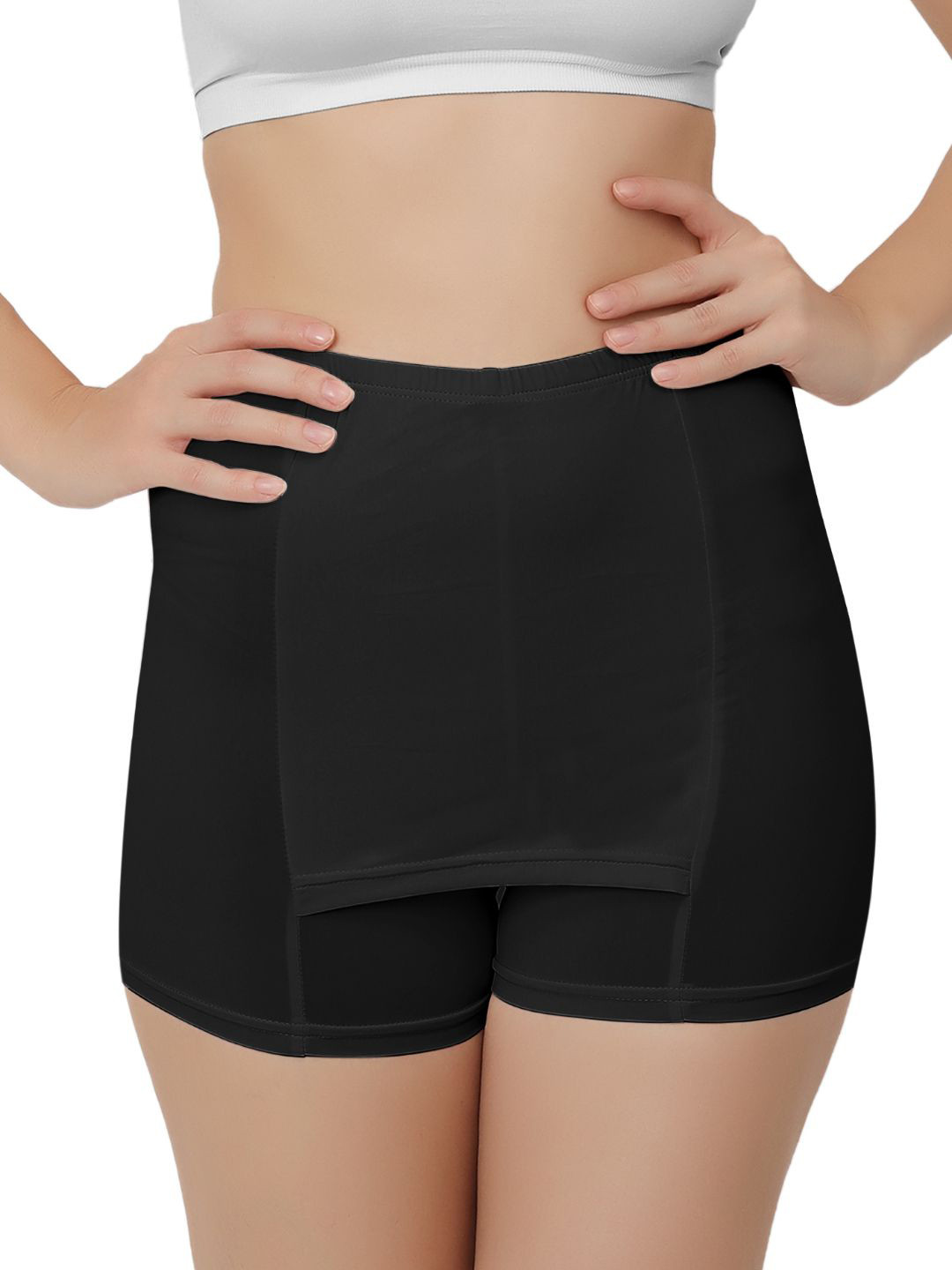 Bella Voste Women High Rise Front Double Layer Boy Shorts PT-2346-Black-M