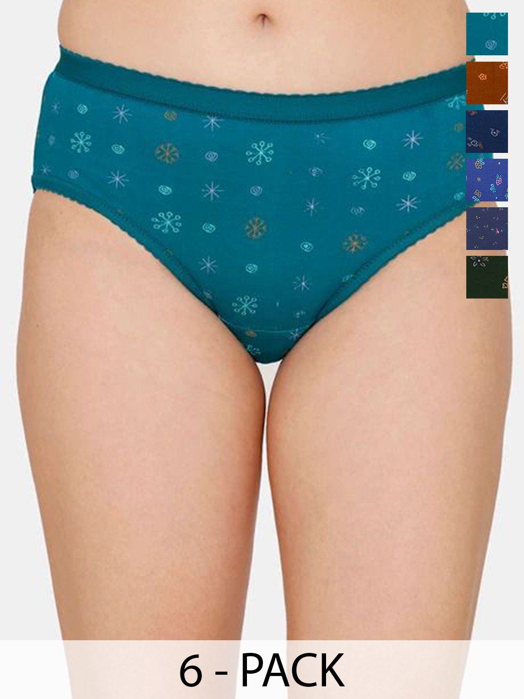 SLEAZY Pack Of 6 Printed Pure Cotton Mid-Rise Basic BriefsBarley_Print_Panty_06_myn_75