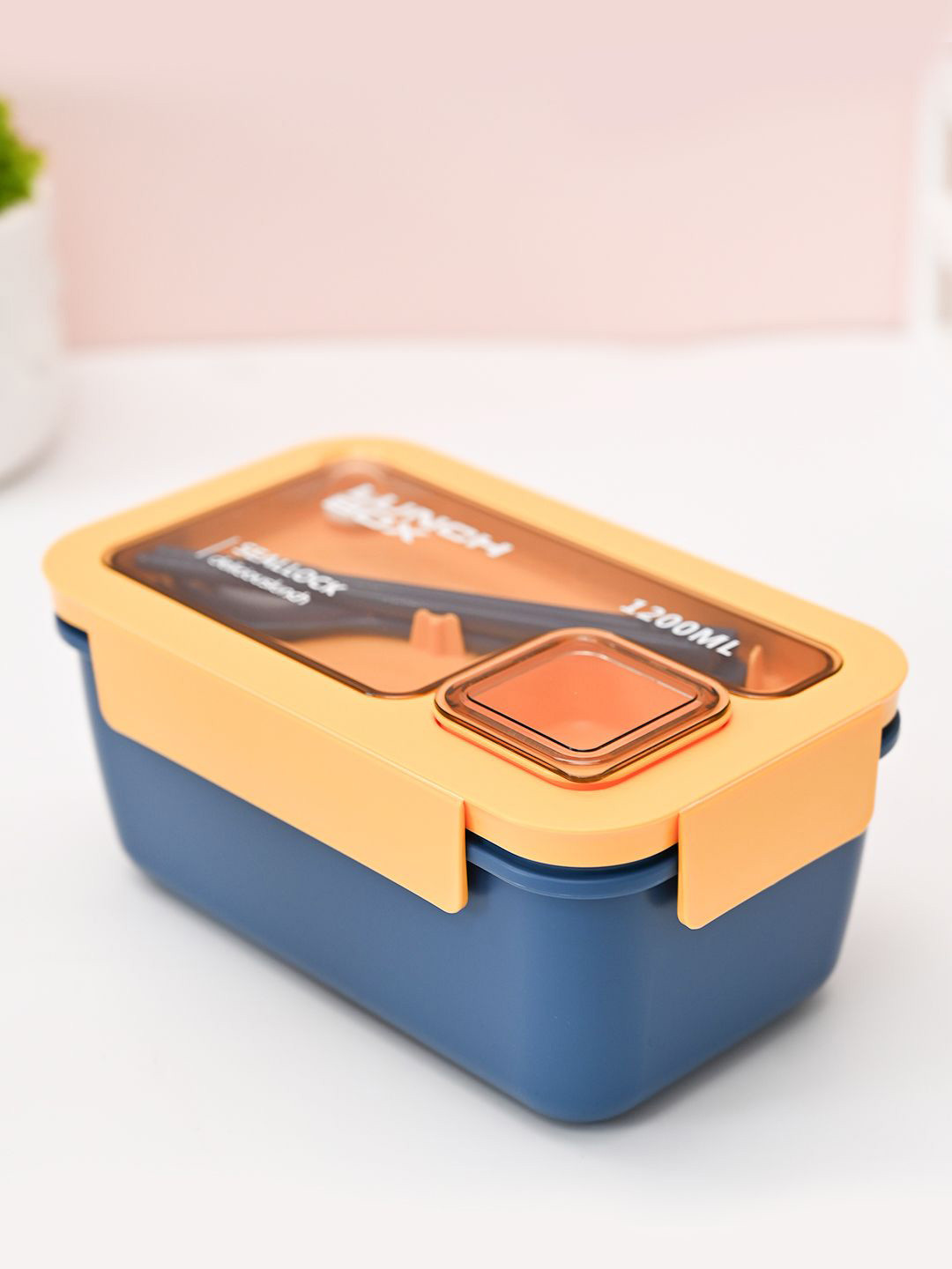 MARKET99 Blue Typography Plastic Easy to Clean 1PCs Lunch Box With Spoon and Fork