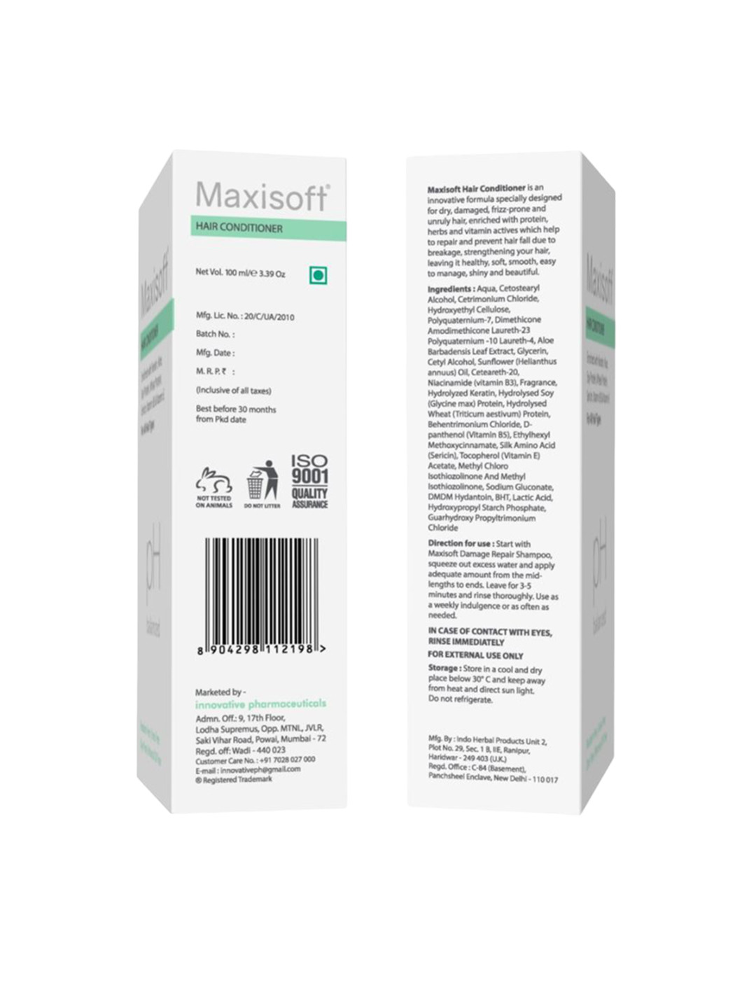 Maxisoft  Set Of 2 pH Balanced Hair Conditioner With Keratin & Vitamin E-100ml Each