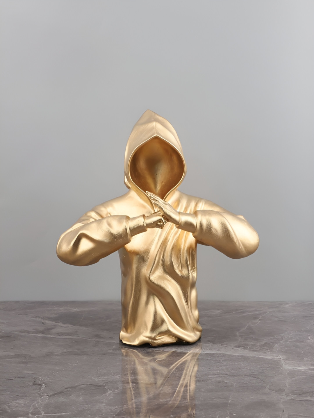 SMOKEY COCKTAIL Samurai Mystery Man Gold Polyresin Natural Living Room Medium Showpiece - 9.4 Inches