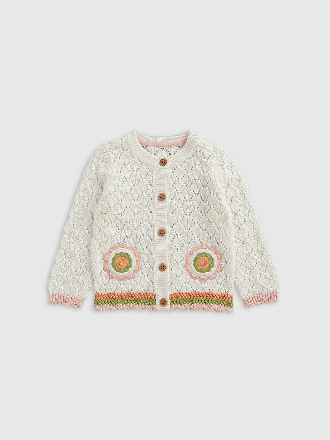 mothercare Girls Embroidered Pure Cotton Cardigan with Embroidered Detail