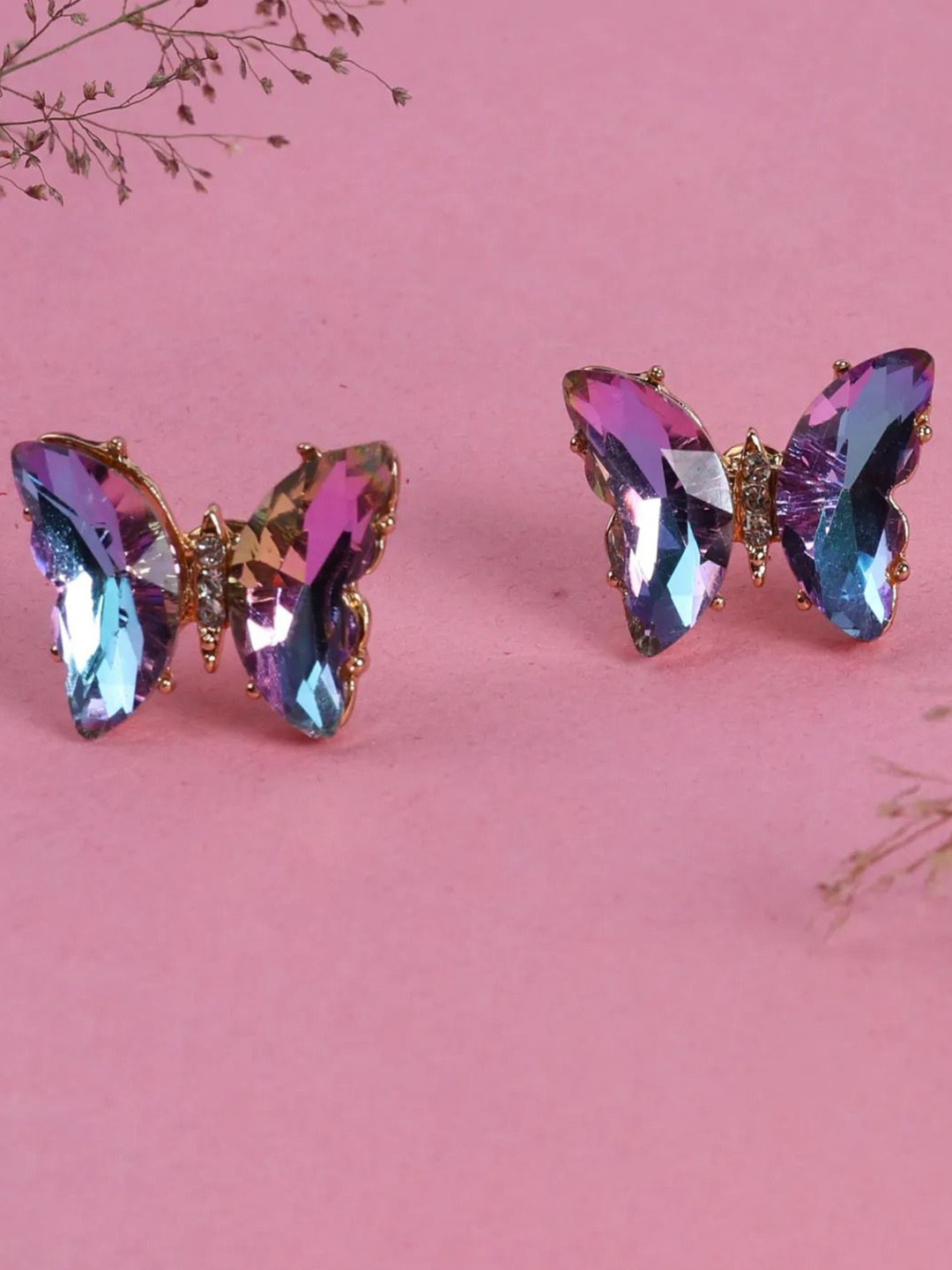 Jewelz Gold-Plated Stones Studded Butterfly Studs