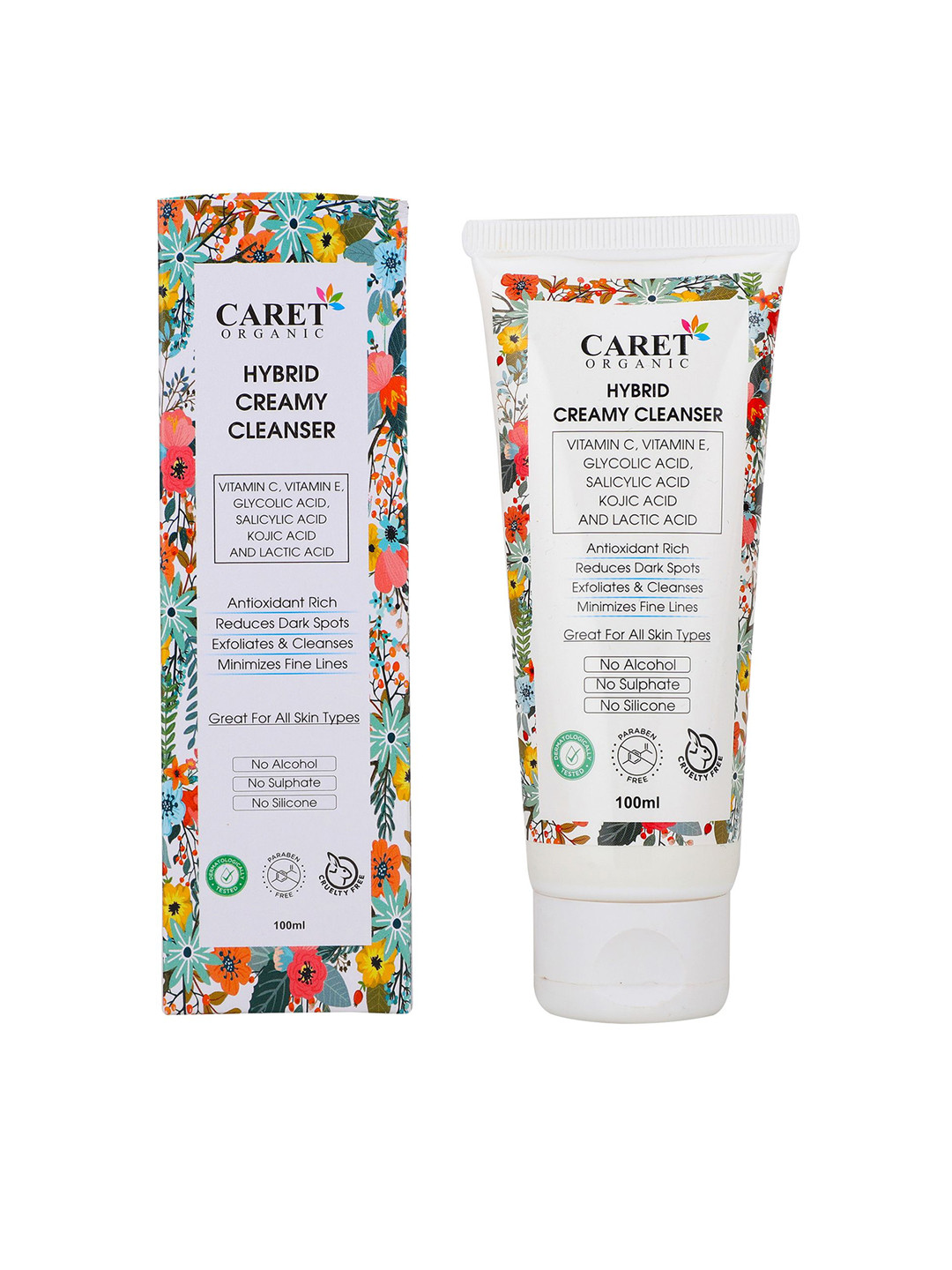 CARET ORGANIC Set Of 2 Hybrid Creamy Cleanser Face Wash With Glycolic Acid-100ml Each