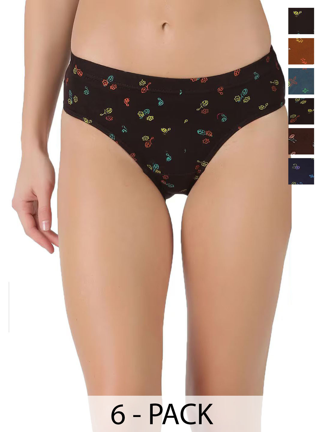 SLEAZY Women Pack Of 6 Printed Cotton Basic Briefs