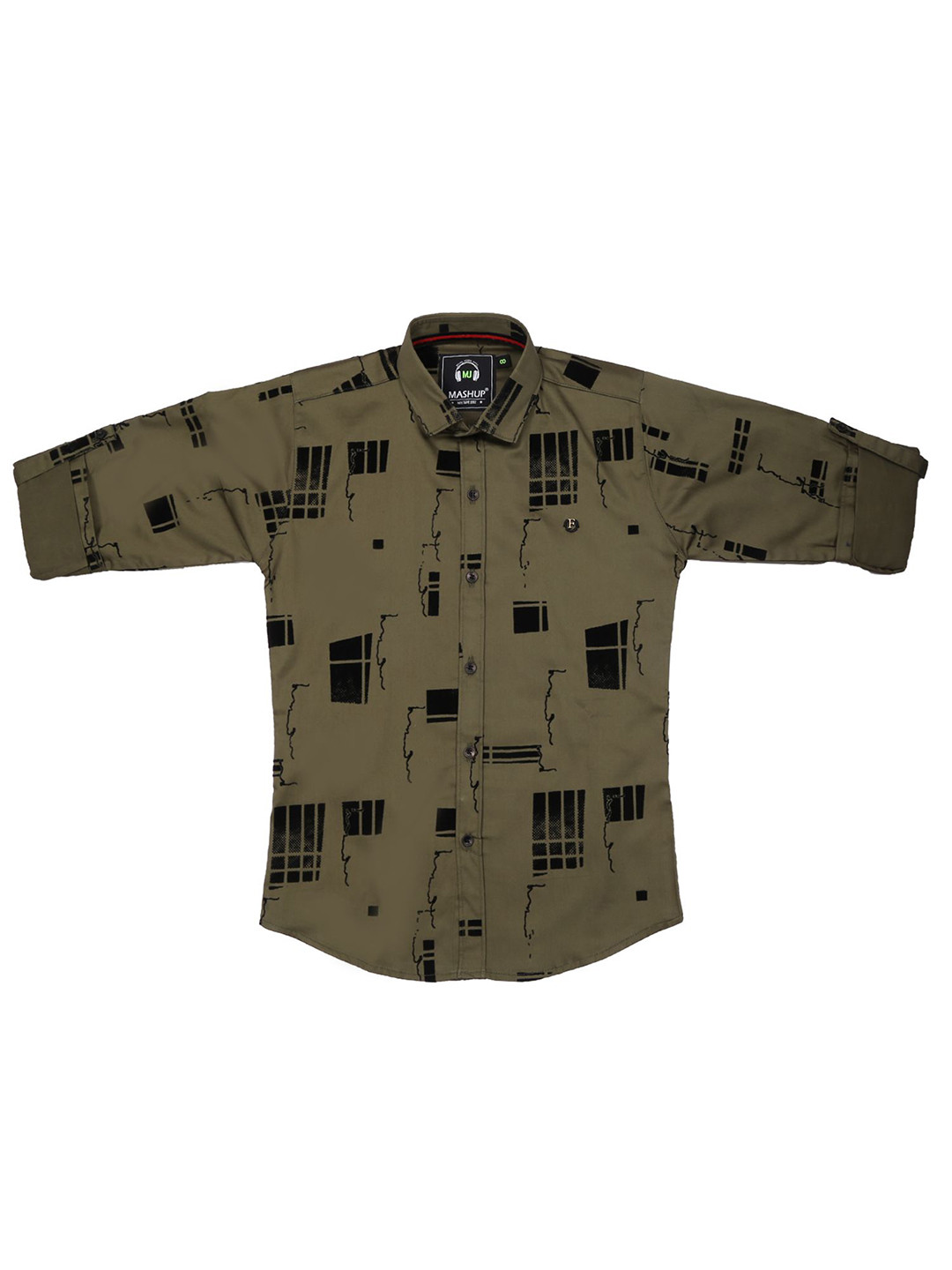 MashUp Boys Classic Spread Collar Conversational Printed Cotton Formal Shirt