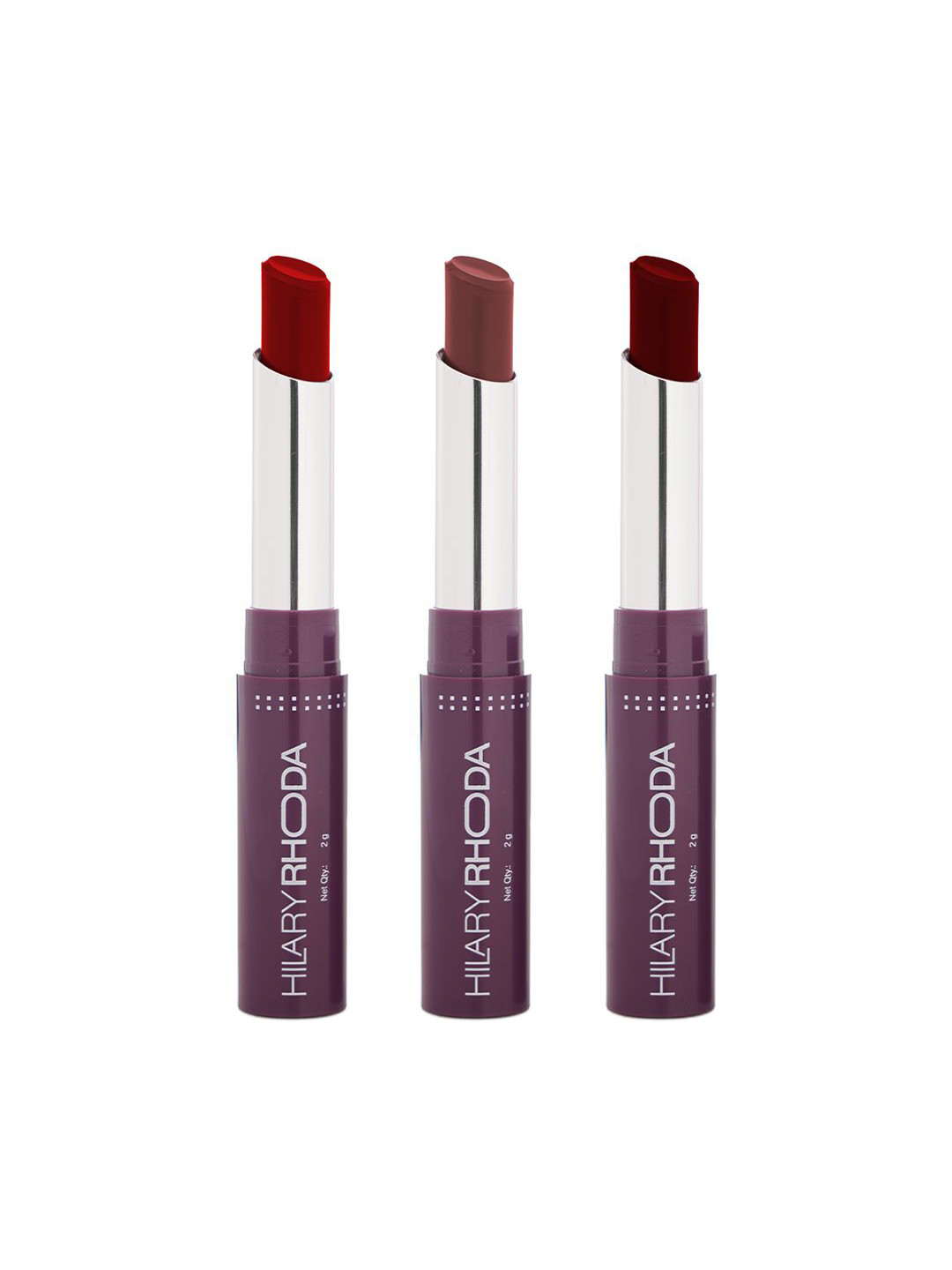 Hilary Rhoda 3Pc Pro Matte Non-Transfer Bullet Lipstick- Red Russian Nude Mouve- Red Wine
