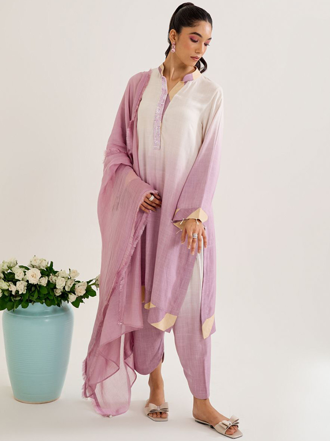 Siyona by Ankurita Ombre Dyed Regular Sequinned  Kurta With Trousers & Dupatta