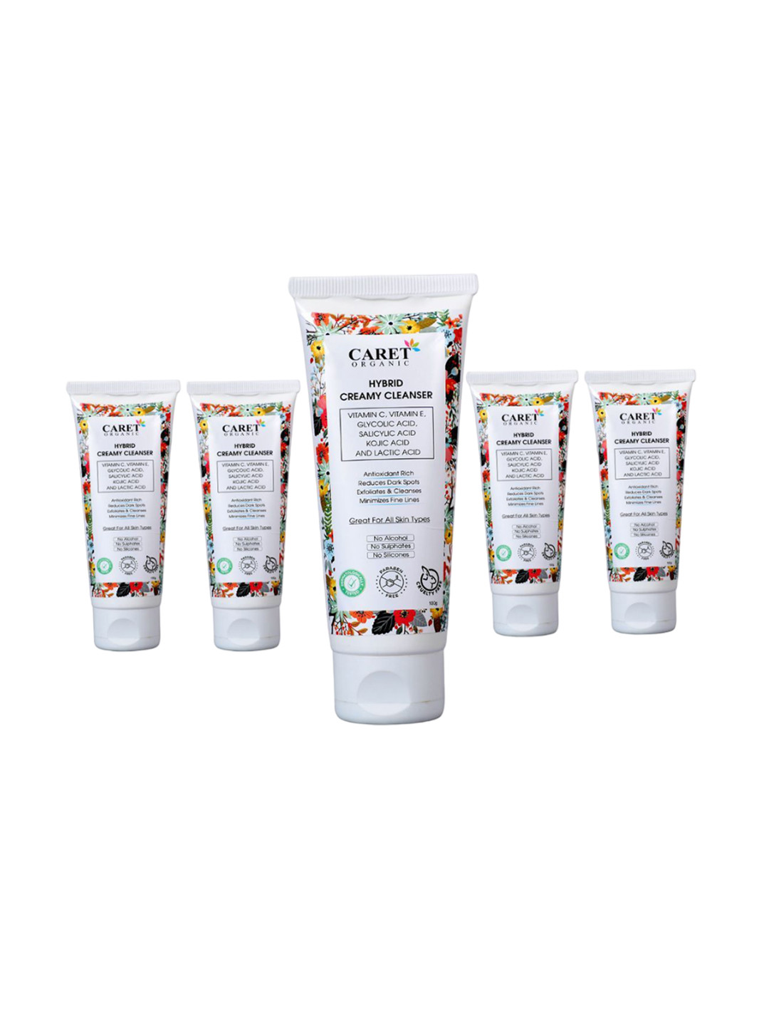 CARET ORGANIC Set Of 5 Hybrid Creamy Cleanser With Salicylic Acid-100g Each