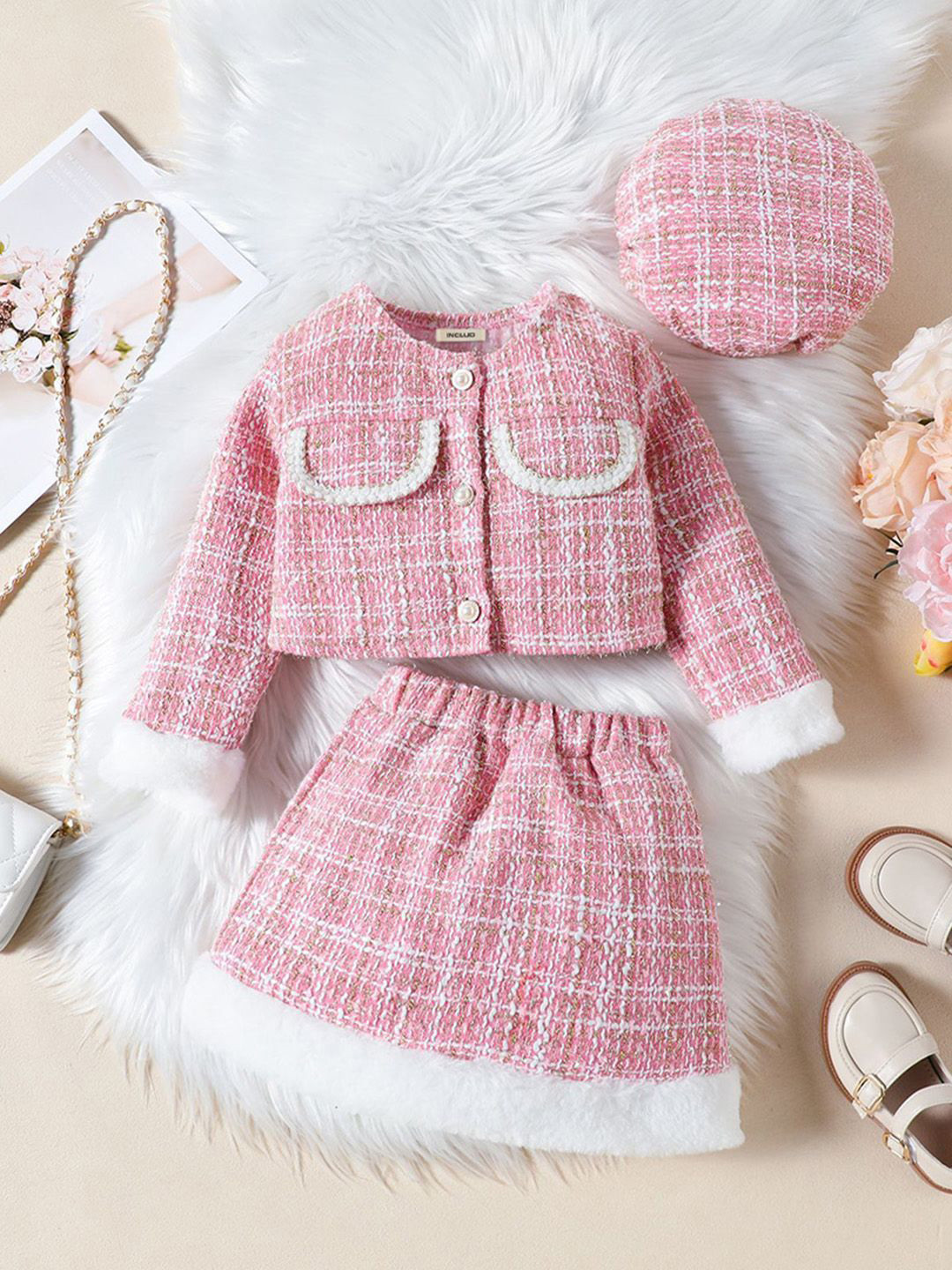 INCLUD Girls Checked Coat with Skirt