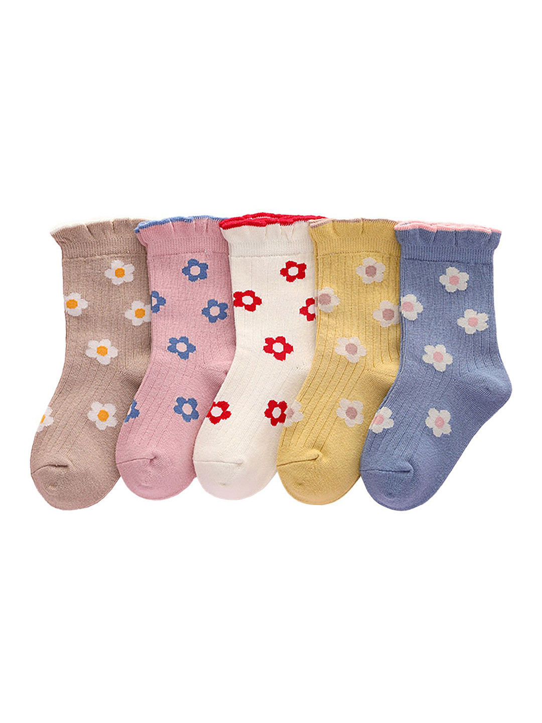 SYGA Kids Pack Of 5 Flower Design Patterned Cotton Above Ankle Length Socks