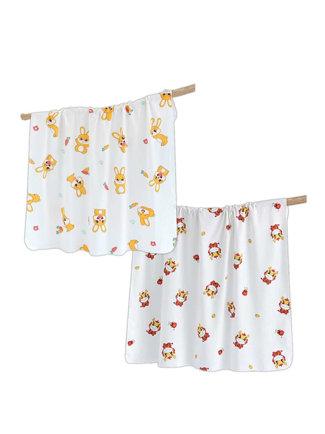 GUCHIGU Infants Pack Of 2 Printed Pure Cotton Swaddling Blanket