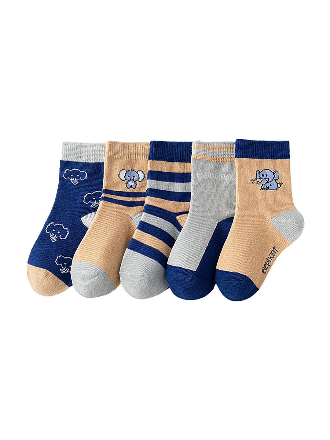 SYGA Kids Pack Of 5 Elephant Design Patterned Cotton Above Ankle Length Socks