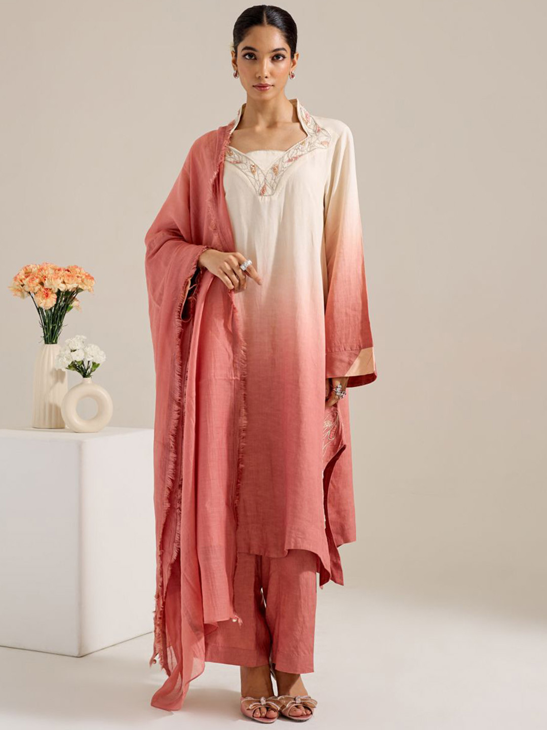 Siyona by Ankurita Ombre Sequinned Linen Pakisthani style  Kurta With Trousers & Dupatta