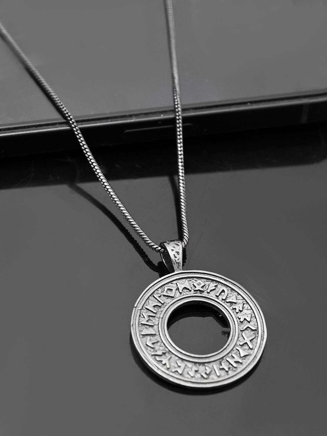 Voylla Men Rhodium Plated Statement Pendant With Chain