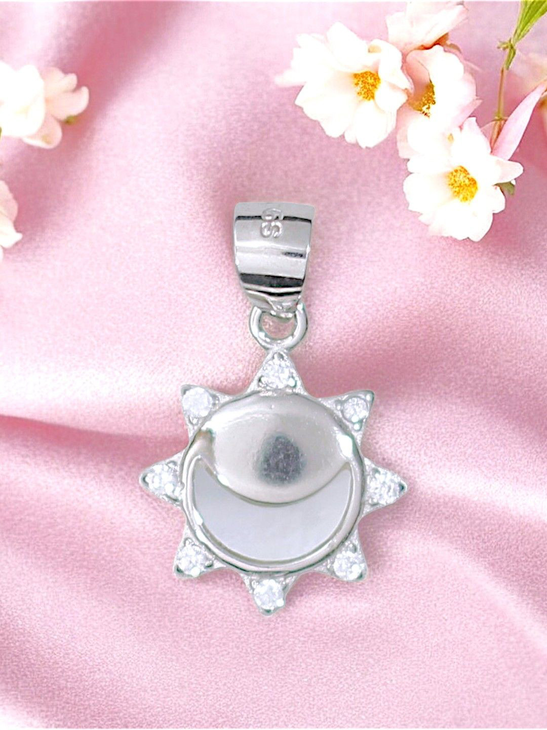 Taraash Rhodium-Plated 925 Sterling Silver Mother of Pearl Sun And Moon Pendant