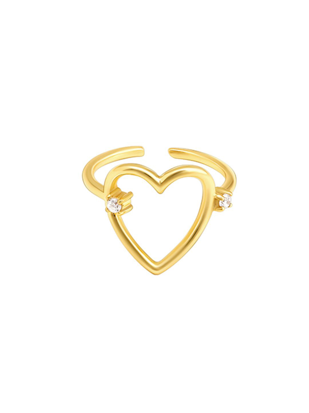 GIVA 925 Sterling Silver Gold-Plated Stone Studded Glowing Heart Adjustable Finger Ring