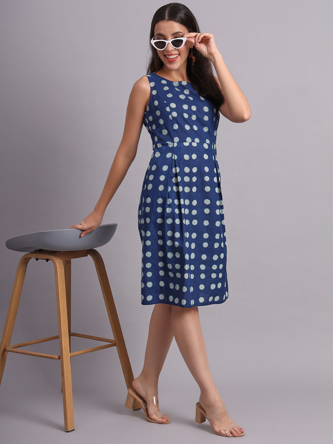 KALINI Boat Neck Polka Dot Sheath Dress
