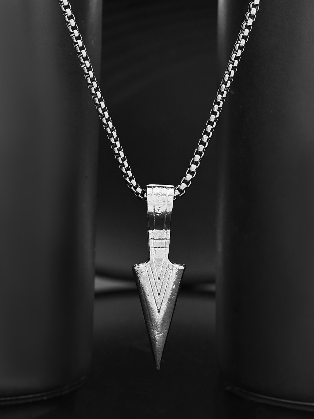 Voylla Men Rhodium-Plated Eclipse Stylish Statement Pendant With Chain
