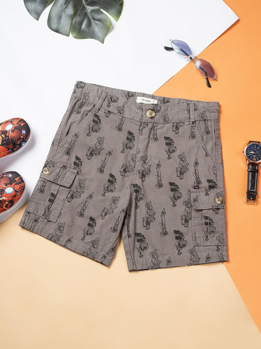 Purple United Kids Boys Conversational Printed Mid-Rise Shorts