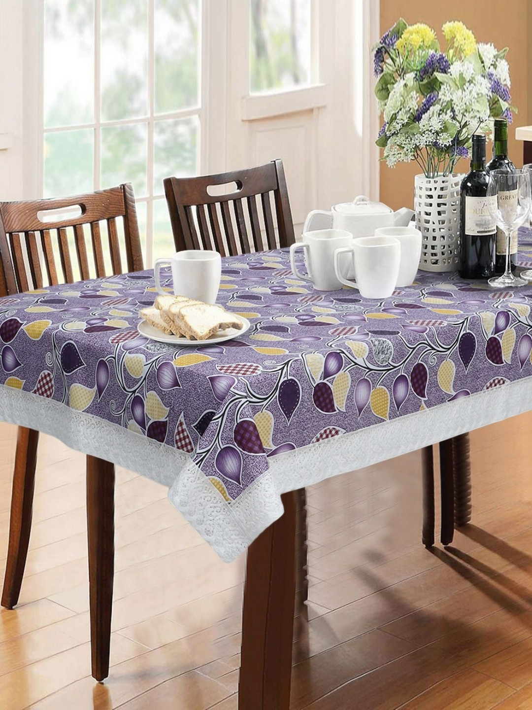 LooMantha Purple Tropical Printed Waterproof 6-Seater Table Cover
